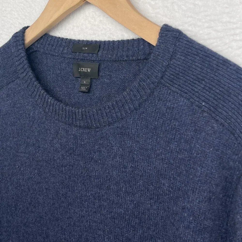 J.CREW Sweater Mens L Slim Merino Wool Blend Jumper Crewneck Pullover Blue